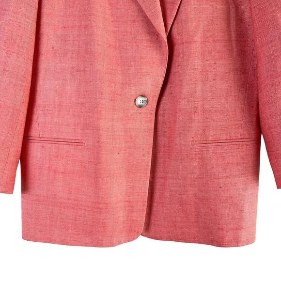 Orvis VTG 100% Silk Woven Blazer Jacket One Button Front Coral Pink Salmon Sz 10 - Picture 4 of 8